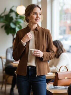 AGB Byer California Lightweight Zip Jacket Sz 8 Brown Faux Suede #308G